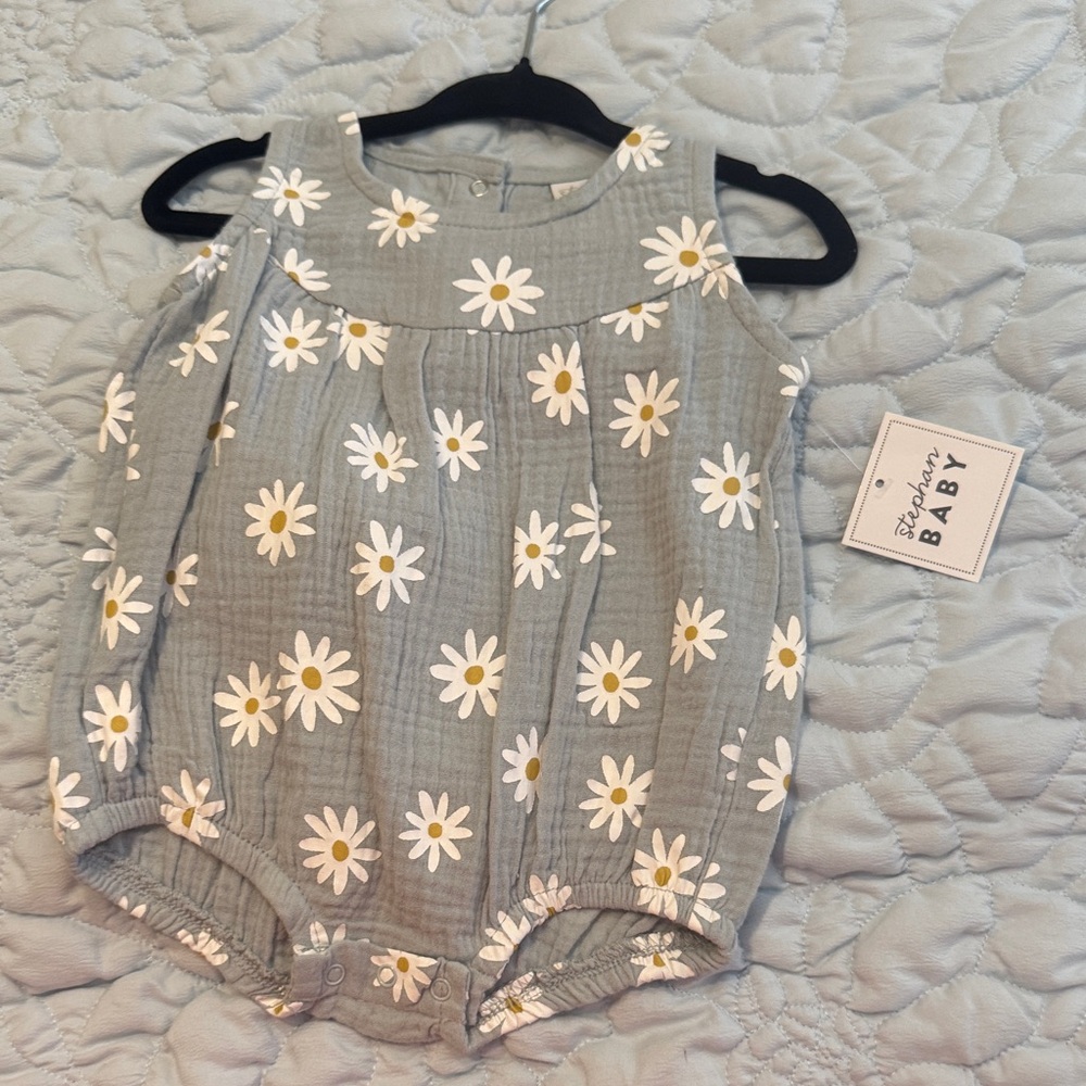 Gray Baby One Piece with Daisy Print
